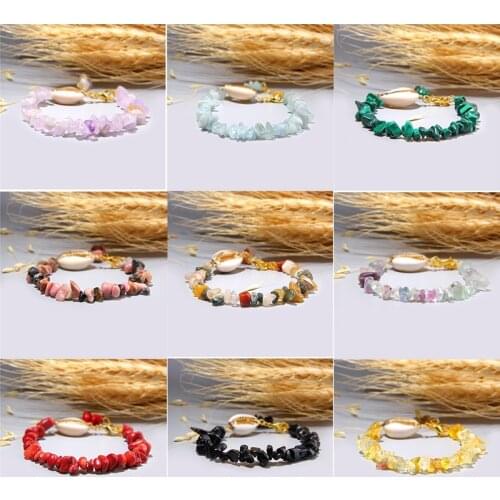 Fashion Quartzs Crystal Womens Bracelets Shell Charm Natural Stone Chips Bangles Lady Girl Cute Healing Reiki Trendy Jewelry