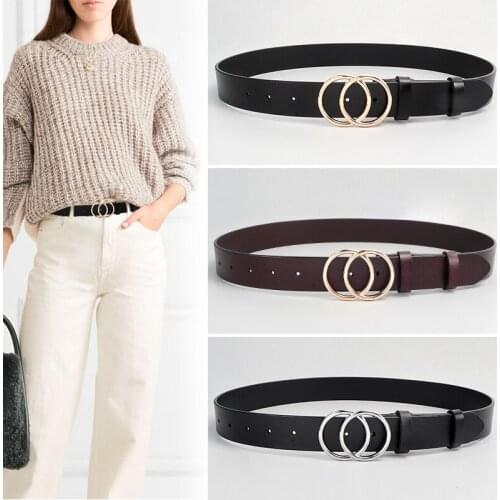 35 Styles Fashion All-Match Leather Women Belt Black Bronze Silver Double Round Buckle Overcoat Jeans Waistband