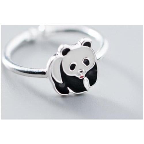 Sole Memory Fashion Cute Animal Mini Panda Fresh Gift 925 Sterling Silver Female Resizable Opening Rings SRI248