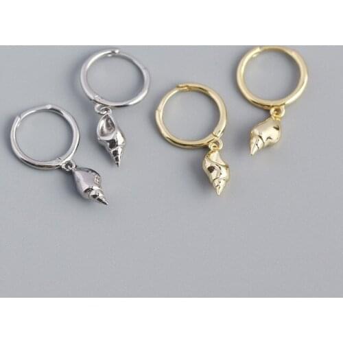 1pair 100% Authentic 925 Sterling silver Shell conch Huggie Hoop Earrings Jewelry