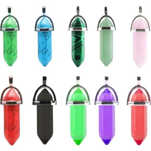 1PC Natural Crystal Stone Hexagonal Column Quartz Pendulum Pendant Necklace Chains Jewelry Making Fashion DIY Materials