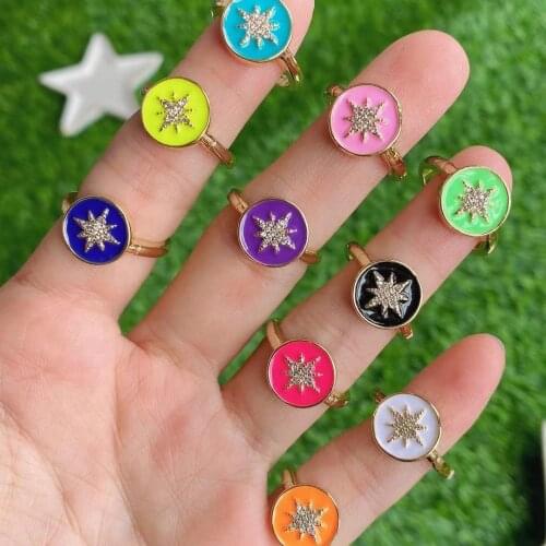 10Pcs Bohemia enamel cz pave ring metal gold color rings for woman Wedding jewelry 2021 New Fashion