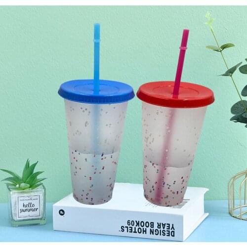 100% Food Grade PP Color Changing Cup Confetti Plastic Non-toxic Color Changing Cup Cold Drinks Cup Straw Cup Drinkware Supplies
