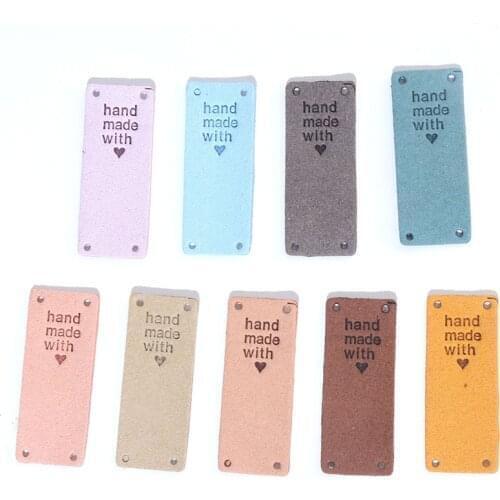 20Pcs Fiber Leather Tags For Handmade With Love Labels For Clothes Sew Label Hand Made Tag For Hats Knitted Garment Accessories