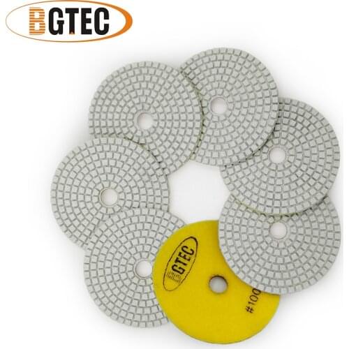 BGTEC 4inch 7pcs #50 wet diamond flexible polishing pads 100mm grinding disc for granite, marble, ceramic