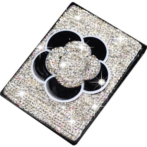 Bling Rhinestone Business Card Holder Women High-end PU Leather Flower Driver License ID Passport Card Wallet Bank Card Bag