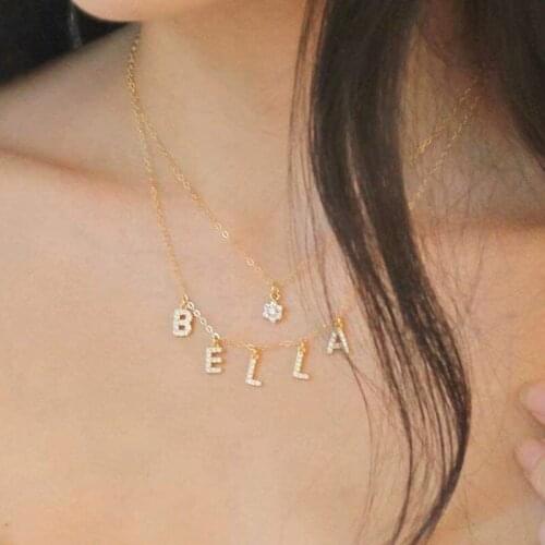 Stainless Steel Custom Initial Necklace Pendant Customized Personalized Gold Fashion Diamond Letter Name Necklace Women Jewelry