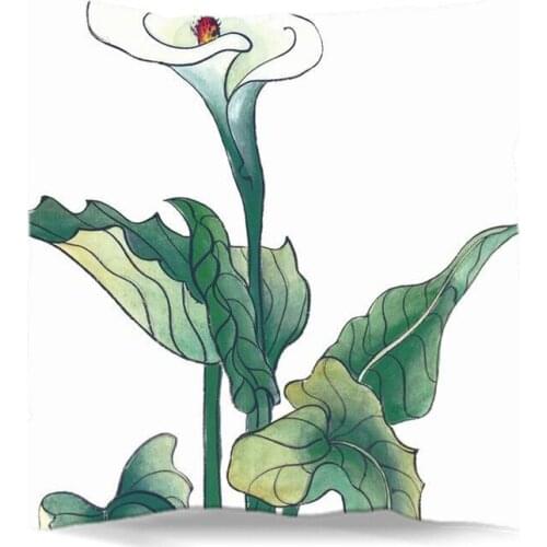 Purple red Chinese Watercolor Painting of Flowers Square Cushion Pillow case cover - soft cloth, Double-sided Printing