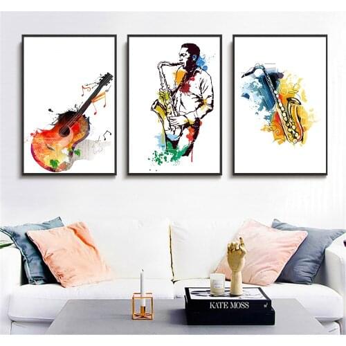 Canvas Watercolor Music Saxophone Guitar Posters and Prints Singer Dream Wall Pictures for Living Room Abstract Wall Art Decor