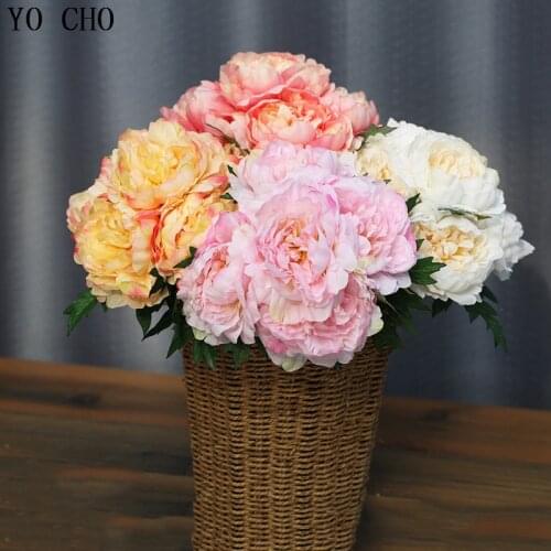 Peony Artificial Silk Flowers Real Touch White Peony Flower Bouquet Pink Rose Wedding Home Decoration Fake Big Peony Rose Flower