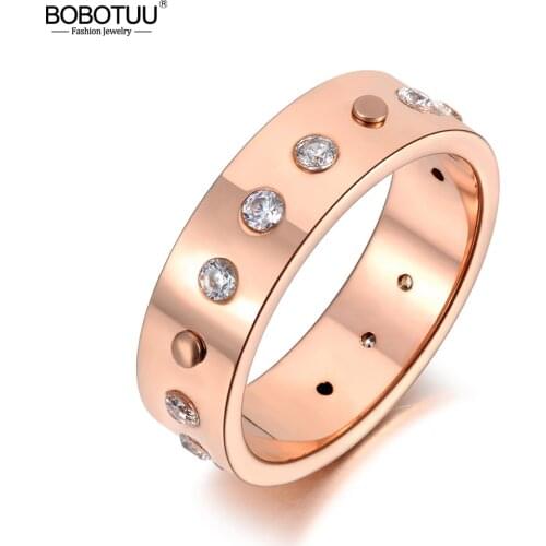 BOBOTUU Original Design Mosaic CZ Crystal Wedding Ring Jewelry For Women Trendy Titanium Stainless Steel Exquisite Ring BR19094