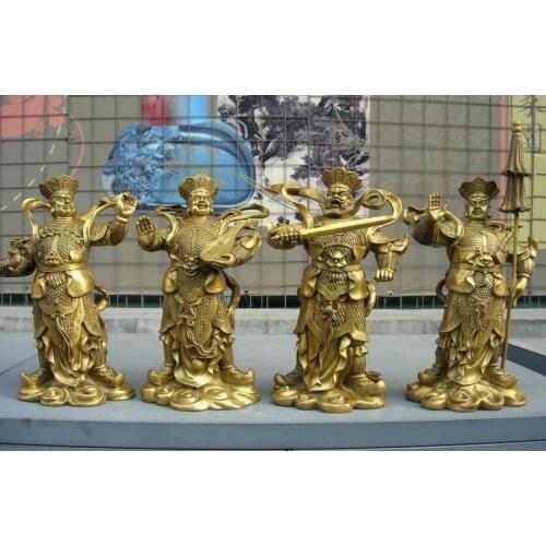 Chinese Copper brass Buddhism the Four Heavenly Kings God Buddha Statue Set