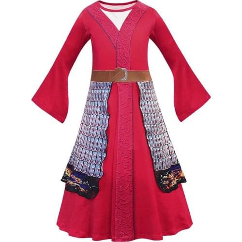 Girls Cosplay Molan Princess Costume Kids Chinese Traditional Female Warriors Clothing Molan Dress up Printed Red Cartoon Gown