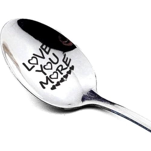 Wedding Anniversary Gift Valentines Day Stainless Steel Long Handle Engraved Spoon Household Supplies