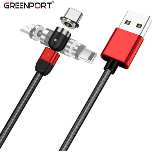 GREENPORT Magnetic Cable for iPhone xs max Micro USB Charger Wire Type C 3A Fast Charging USB-C Data Cable for Huawei Samsung S9