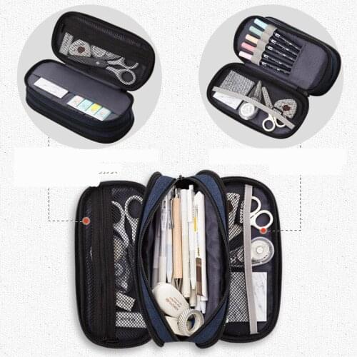 Kawaii Portable Double Layer Canvas Pencil Case Large Capacity School Office Supplies Make up Bag Pen Box Student Stationery