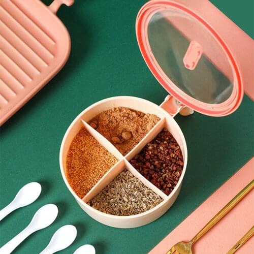 Multifunctional Seasoning Box Creative Household Four-compartment One Seasoning Box with Lid Kitchen Round Seasoning Jar Set Box