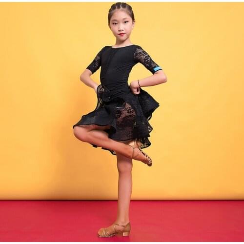 Fashion Lace O-neck Ballroom Children Latin dance One-piece dress for little girl/kid,Costume practice performance wears G3297