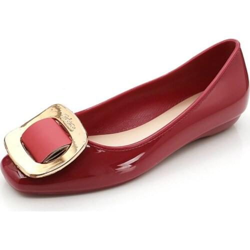 2019 New Fashion Red Square Head Retro Vulcanized Shoes Shallow Mouth Wild Comfortable Single Shoes Soft Jelly Shoes D1-20