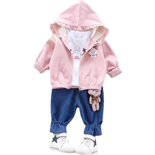 New Spring Autumn Baby Girl Clothes Children Cartoon Hooded Jacket T-Shirt Pants 3Pcs/Set Toddler Active Costume Kids Tracksuits