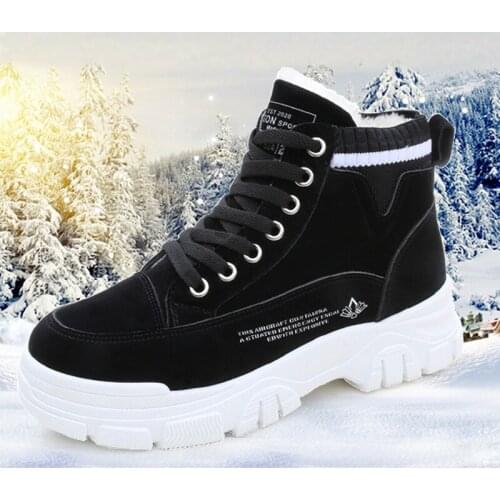 New Winter Female Student Shoes Plush Warm Cotton Shoes Flat Heel Thick Sole Anti Slip Waterproof High Top Snow Boots