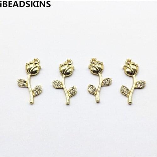 New arrival! 26x13mm 100pcs Rhinestone Rose Flower Charms for Earrings parts,hand Made Earrings Necklace Findings Jewelry DIY