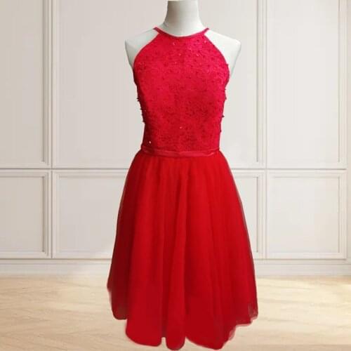 Charming Red Embroidery Beading Lace Evening Dresses Short A-Line O-Neck Formal Gowns Woman Party Night High-end vestidos