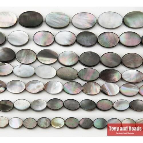 One 15" Strand =1Lot ! ) Black Lip Shell Flat Oval Loose Beads 8x12 10x14 13x18MM Pick Size For Jewelry Making