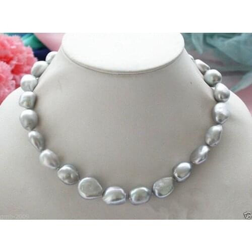 Genuine Natural 9-10mm Silver Gray Baroque Freshwater Pearl Necklace 18"