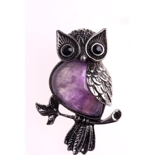 6PCS Animal Natural Stone Necklace Pendant Cute Owl Reiki Chakra Pendulum Women Jewelry Accessories For Wholesales 35*50mm