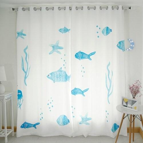 Custom Window Curtains for Living Room Bedroom Nursery Kid Children Room Window Tulle Sheer Drapes Blue Fish Starfish White