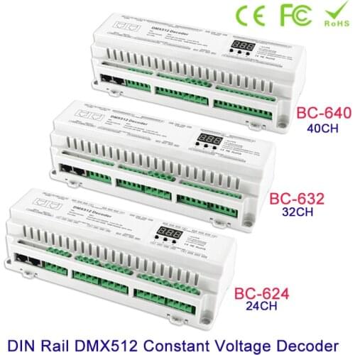 New arrival DIN Rail DMX512 Constant Voltage PWM Decoder 24CH 32CH 40CH 3 digital display shows large-scale projects Controller