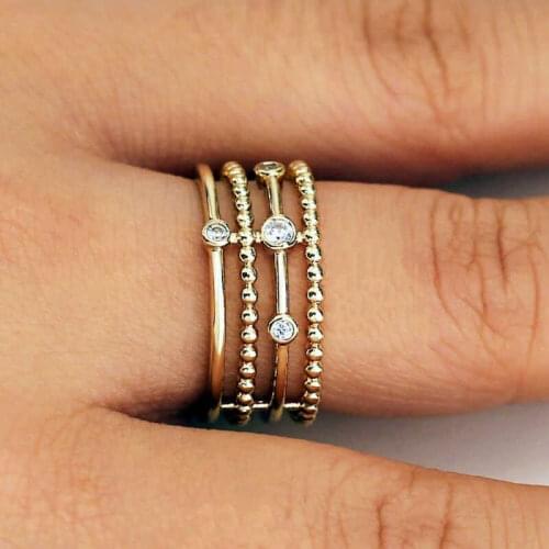 Simple Design Round Gold Color Rings Set For Women Handmade Geometry Finger Ring Set Female Jewelry Gifts