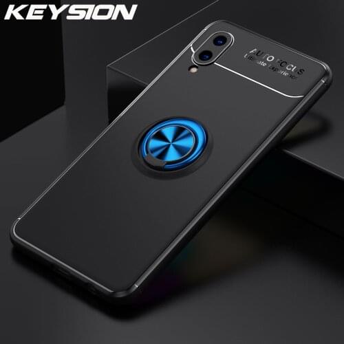 KEYSION Shockproof Phone Case for Samsung A02 A02S A01 Silicone Metal Ring Stand Phone back cover for Galaxy M02 M02S M12 M21S