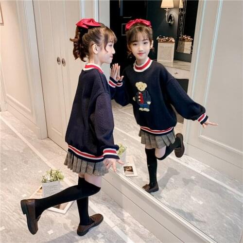 Baby Japan Style Fall Cartoon Bear Embroidery Pullover child Knitting Sweater Female Casual Warm Harajuku Sweet Kawaii Winter Cl