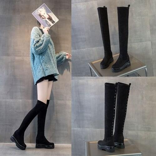 Platform boots The new cashmere over-the-knee boots will increase in female Korean rivet casual elastic boots women