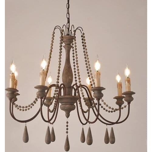 Nordic wooden chandelier retro white vintage grey hanging chandelier for kitchen/bedroom living room 3/6/8/12 lights living room