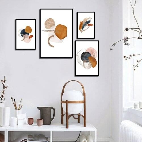 Modern Abstract Minimalist Geometry Watercolor Canvas Painting Wall Art Picture Posters Print Wallpaper Living Room Decoration