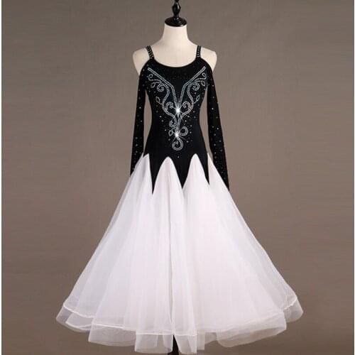 Rhinestone Ballroom Dance Competition Dresses For Women Elegant Long Sleeve Standard Dance Waltz Tango Performance Dress DC2469