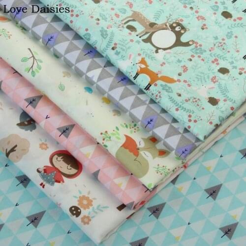 100% Cotton Twill Cartoon Fox Series Forest Bear Deer Girl Tri angle Trees Fabrics for DIY Bedding Dress Sheet Handwork Decor