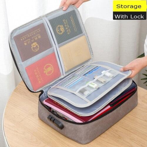 Large Capacity Multi-Layer With Lock Document Tickets Storage Bag Certificate File Organizer Case Home Travel Passport Briefcase
