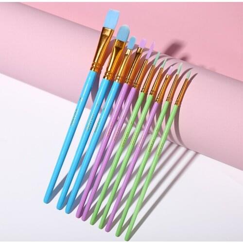 10PCS Colorful Muti-Color Oil Paint Brush Halloween Painted Makeup Brush Set Wooden Makeup Pen Artist Cosmetic Brushes