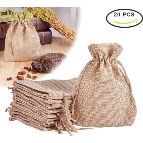 20pcs Drawstring Burlap Bag Jute Gift Bags DIY Wedding Favor Gift Bag For Packaging Candy Chocolate Jewery Bags Wrapping Pouches