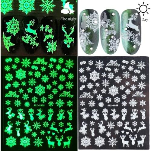 Luminous Effect 3D Leaf Flower Design Christmas Snowflake Nail Art Sticker Decorative Nail Art Luminous Nail Stickers