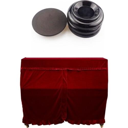 5 Pcs Upright Piano Accessories: 1 Pcs Full Piano Cover Pleuche Decorate with Macrame & 4Pcs Piano Caster Cups Plastic Upright P