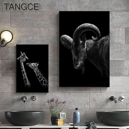 Abstract Black and White Animal Canvas Painting Modern Deer Giraffe Wall Art Picture for Living Room Cool Tableaux Poster Print