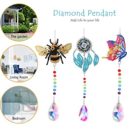 DIY 5D Diamond Painting Mosaic Sun Catcher Jewelry Kit Rhinestone Wind Chime Crystal Light Catching Hanging Pendant Crafts Decor
