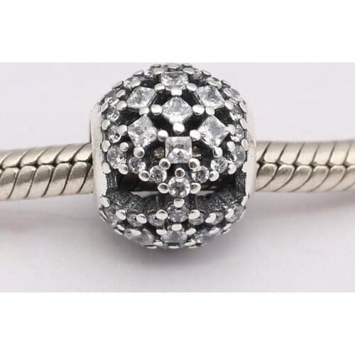 Authentic S925 Silver Beads Charms Snow Flurry Charm Clear CZfit Lady Bracelet & Bangles