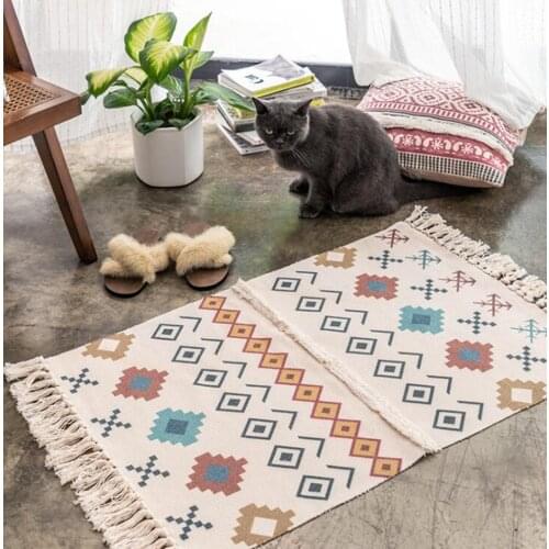 Bohemian cotton and linen door mats Hand Woven three-dimensional tufted rug Geometric door floor rugs bedside foot carpet