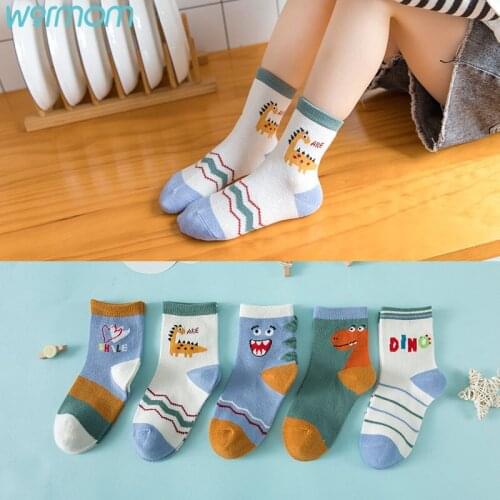 Warmom 5 Pairs/Lot Cotton Kids Socks Breathable Cartoon Animals Fashion Baby Boys Girls Socks For 1-8Y Childrens Sport Socks